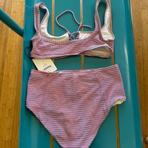 NWT Onia Erin red white and blue striped bikini